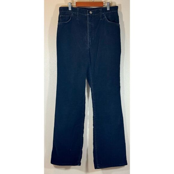 Vintage Wrangler Men’s Dark Blue Corduroy Pants Made in USA 32L Medium Length - Picture 1 of 7